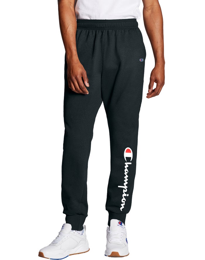 Champion Mens Joggers NZ - Powerblend Fleece Script Logo Black ( 0648-YBOGS )